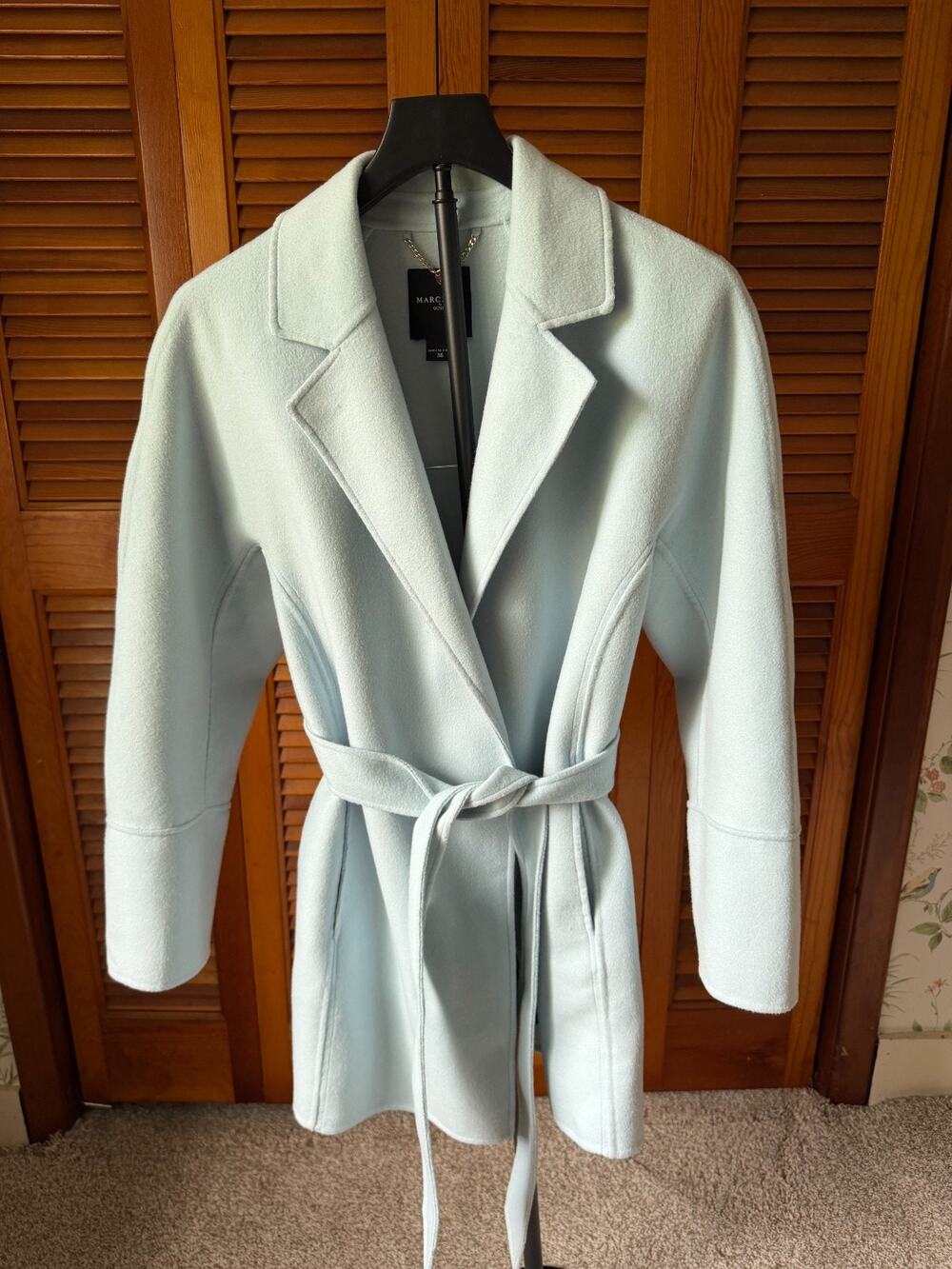 Marciano by Guess Dust Light Blue Tie Belt Wrap Wool Blend Coat Size 36